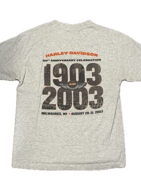 Harley-Davidson Gray Short Sleeve 1903-2003 Anniversary Tee with Orange Logo